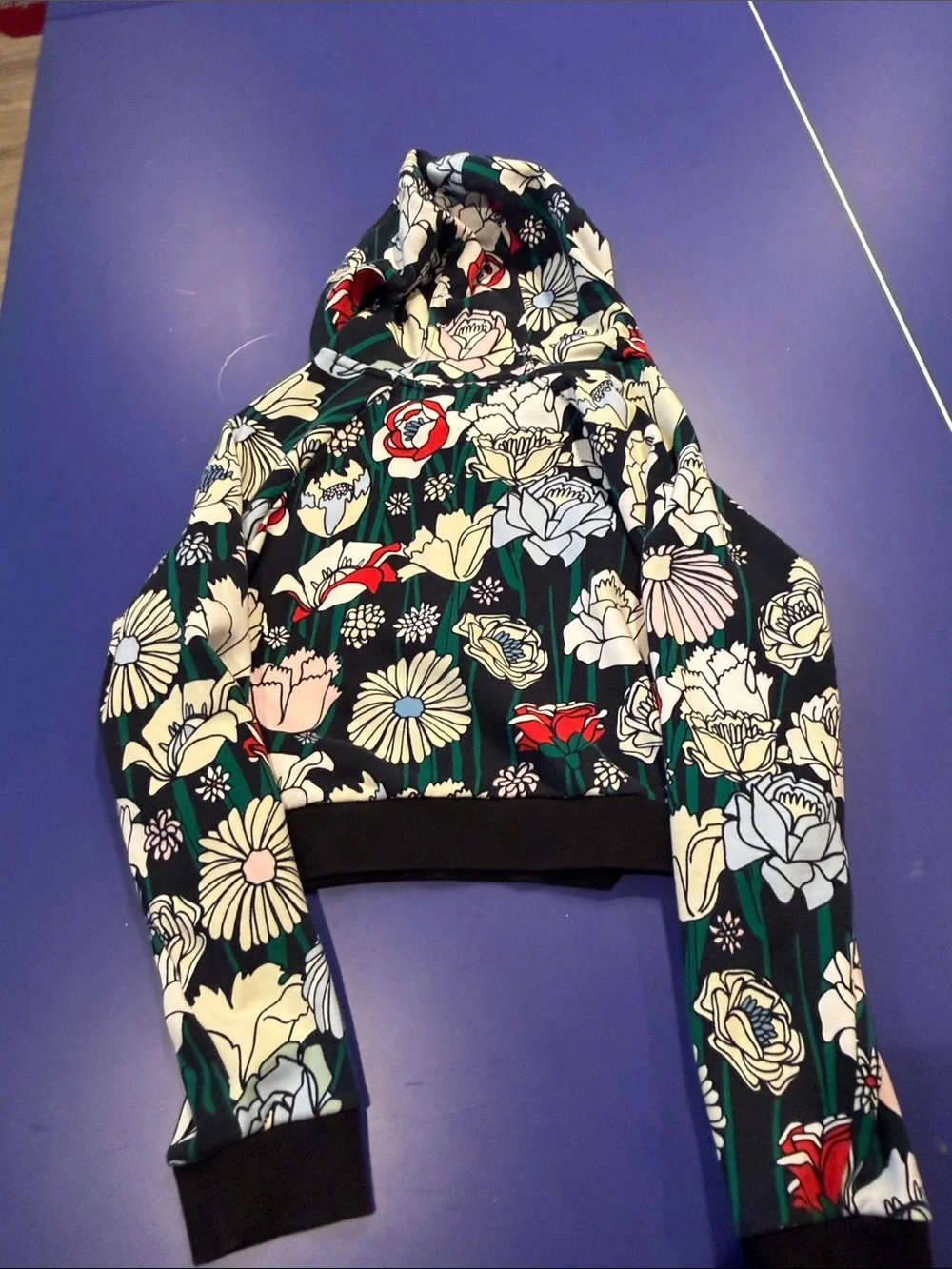 adidas Black Floral Print Cropped Hoodie Jacket